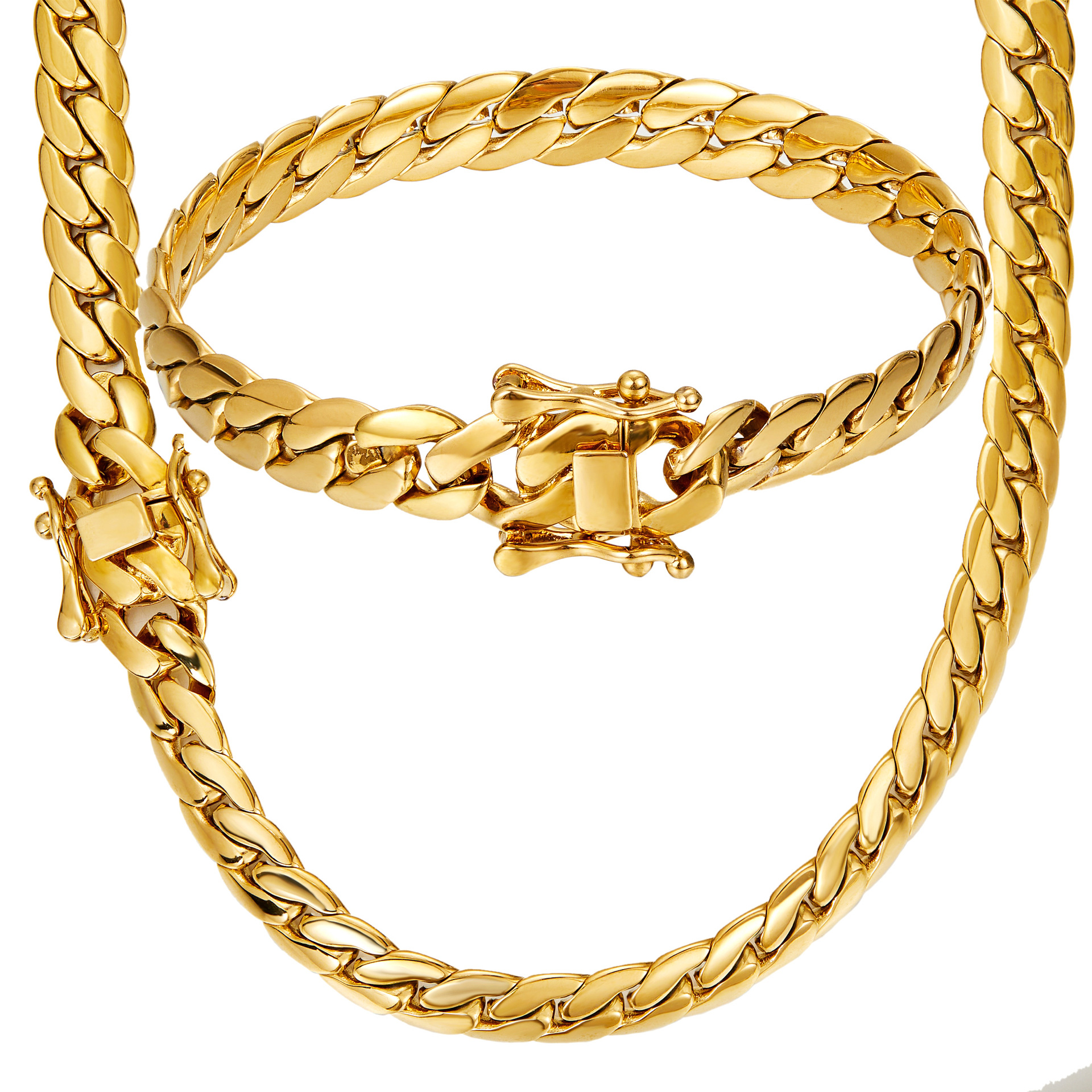 Snake Stainless Steel Miami Cuban Chain Necklace Bracelets Simple Clasp Jewelry