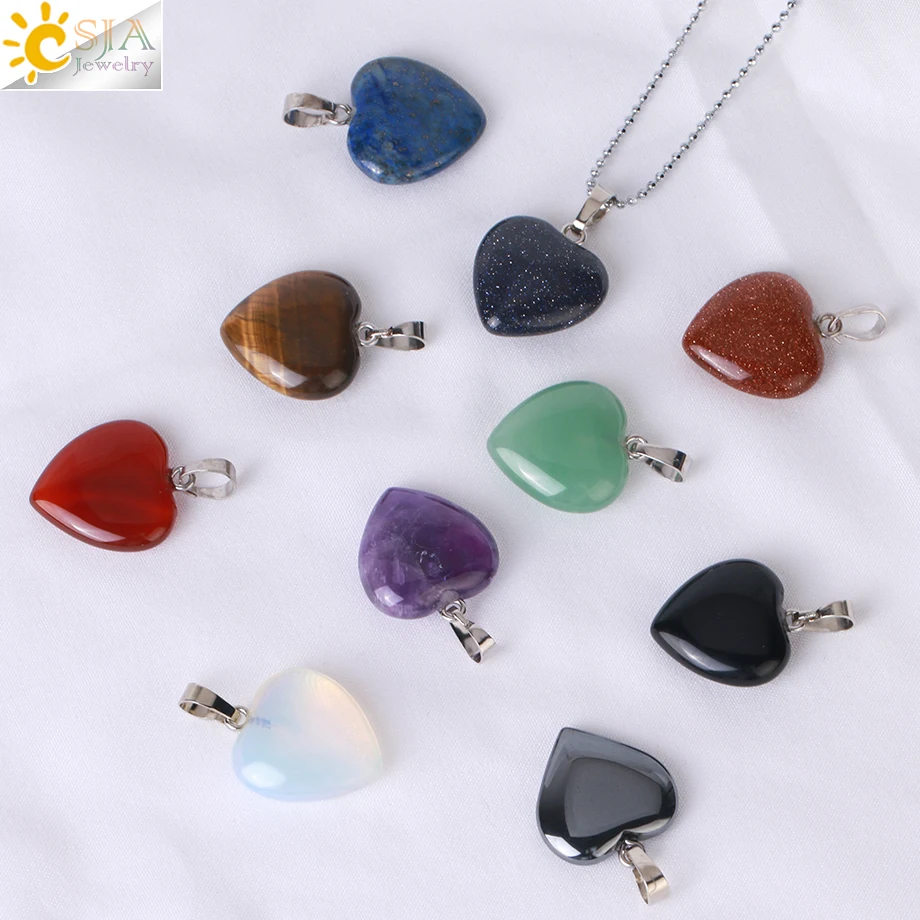 CSJA Heart Crystals Natural Stone Necklaces Pendants Women Carnelian Pink 2025 Quartz Clear Amethysts Crystal new Healing Necklace E594