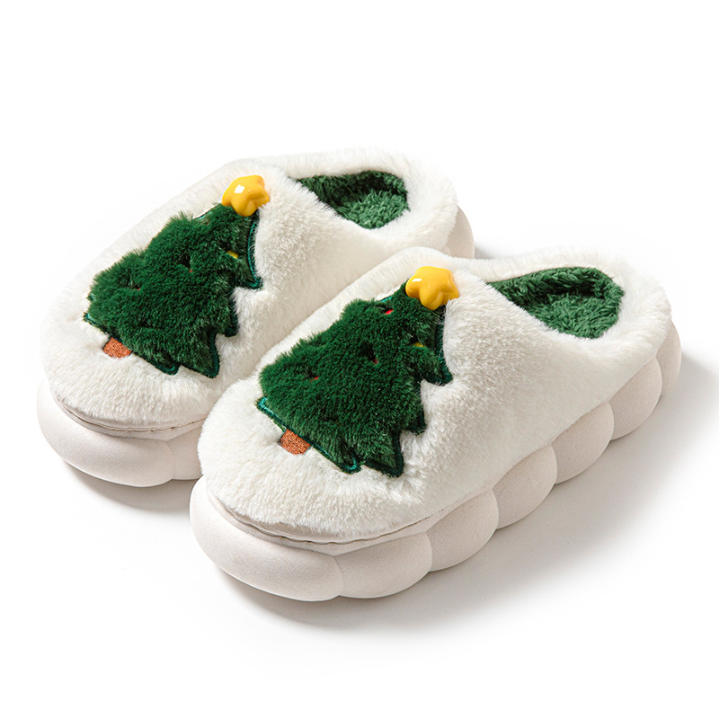 Men's and Women's Autumn Winter Christmas Tree Pattern Home Slippers