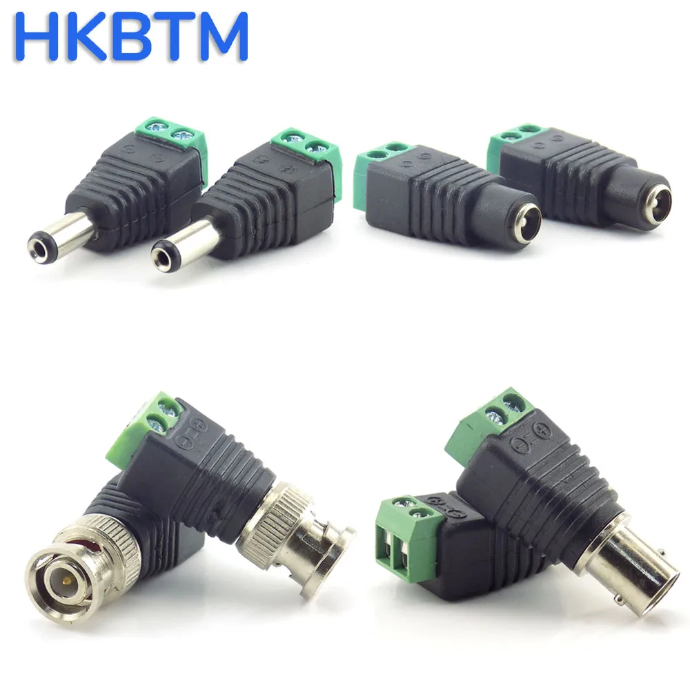 HKBTM bnc connector DC BNC Male female Connector Coax CAT5 Video Balun Adapter Plug for Led Strip Lights CCTV Camera Accessories