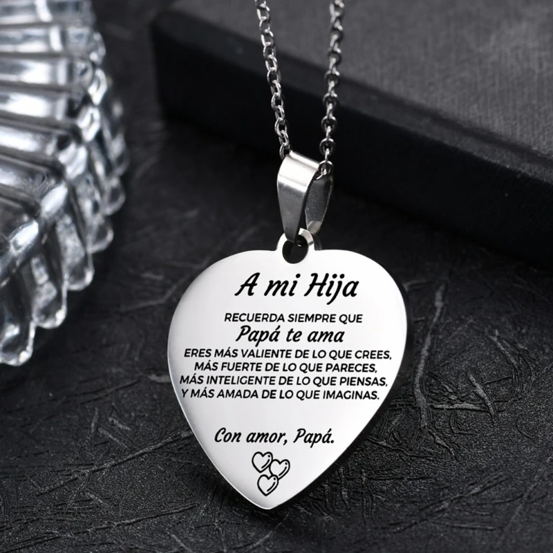 Classic Heart Shaped 2025 Necklace Inspirational Pendant Necklace new with Text Personalized Jewelry Gift for Daughter, Family Dropship