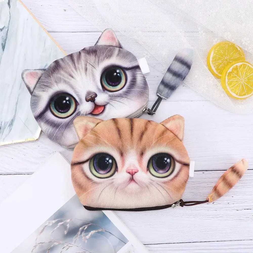 New DIY Woman Cute Design Big Face Small Tail Coin Bag with Zipper Carto Zero Wallet Head MeowXJ241111