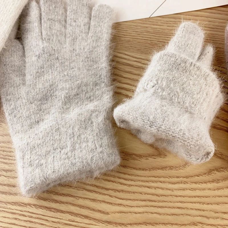 Women s Winter Plush Warm Riding Driving Gloves Solid Color Simple Plus Veet Student Knitted Woolen Outdoor 5