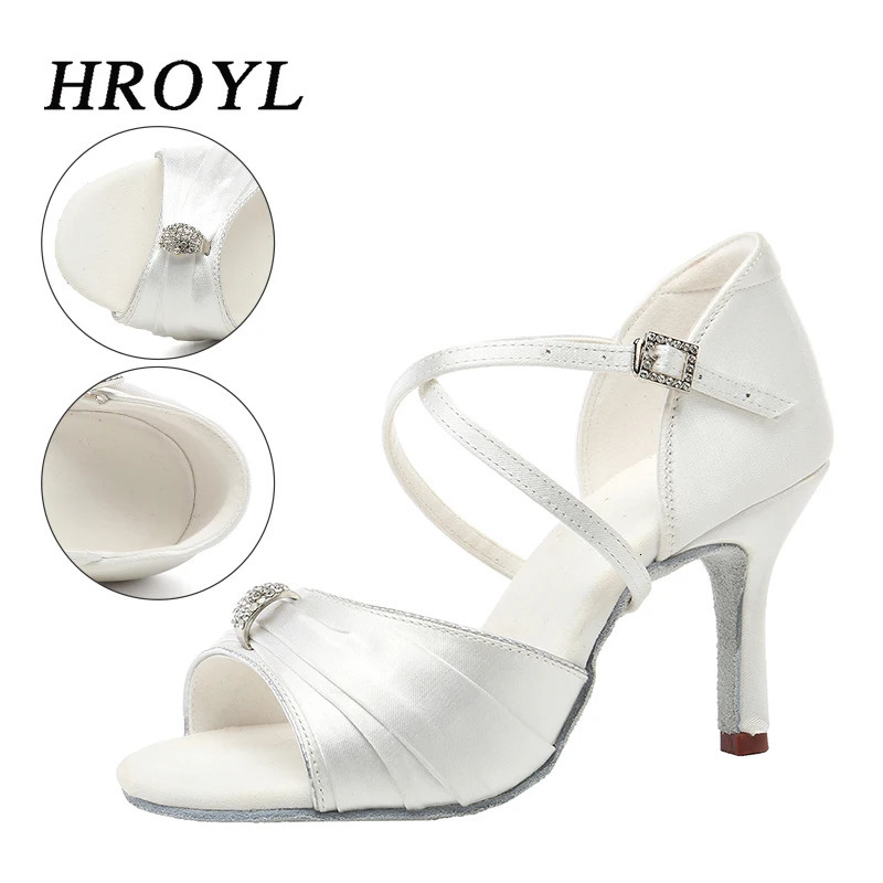 Women Dance Shoes Latin Dancing Shoe For Woman Girls Ladies Ballroom Modern Tango Rhinestone Salsa Practice White Heels 8.5CM 241101