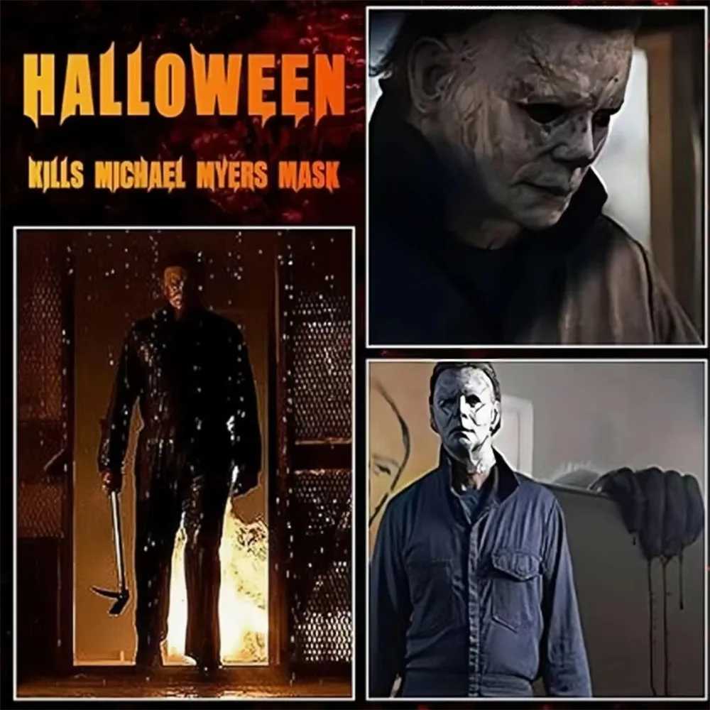 Michael Myers Mask Latex Halloween Cosplay Party with IC Knife Match Horror Makeup Adult Cosplay Mask Y241104