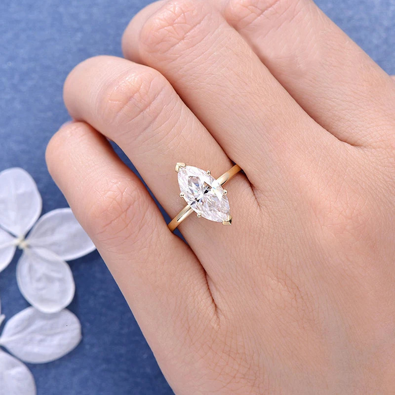 CxsJeremy Solitaire 14K Yellow Gold 3ct Marquise Cut 714 Engagement Ring Simple Minimalist Stackable 240402