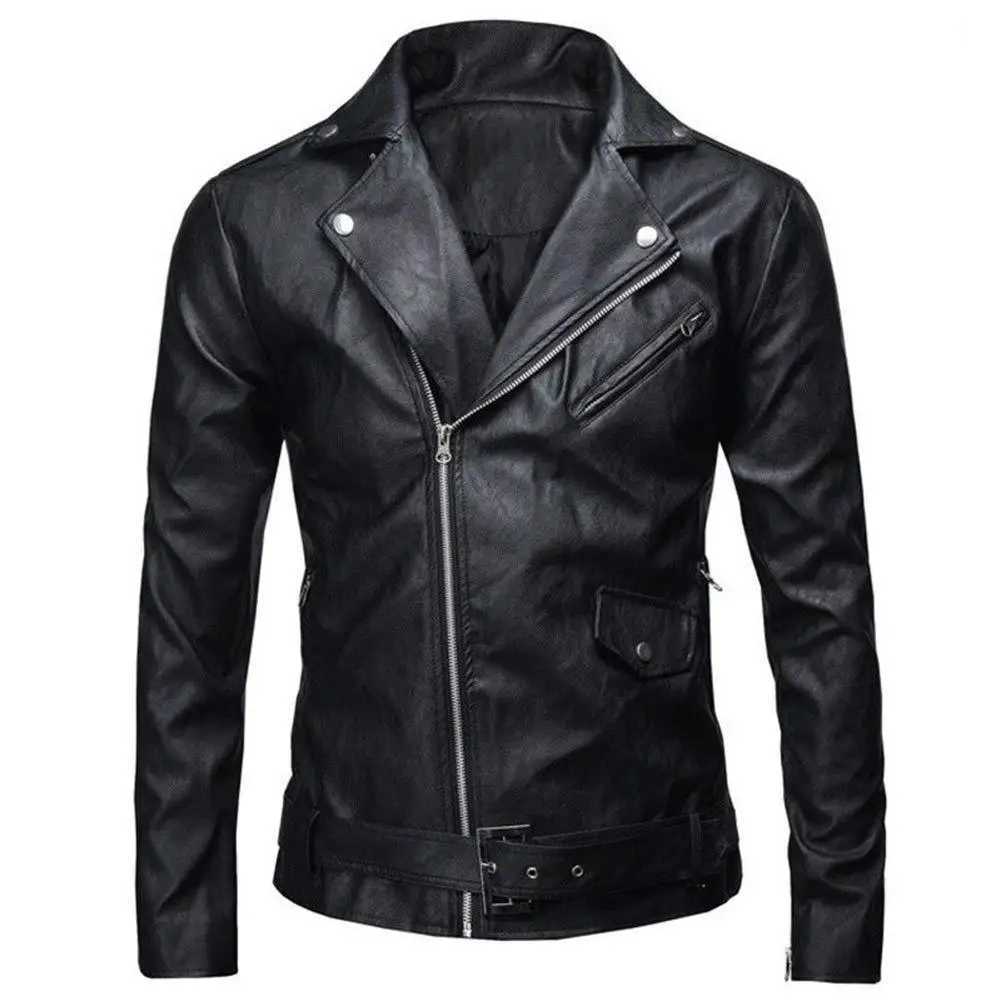 Mens leather jacket zipper coat motorcycle jacket mens bomber jacket fashionable motorcycle punk mens brand top casual jacket W241102