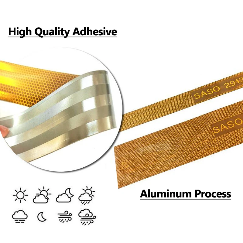 SASO 2913 High Quality PET Plating Aluminium Reflective Tape Reflective Adhesive Strip Conspicuity For Truck Trailer