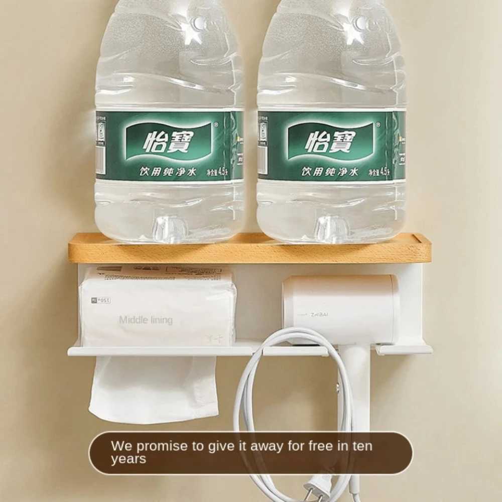 Hair Dryers Hair Dryer Holder Wall Mounted wall-mounted punch-free solid wood storage rack hair dryer rack bathroom hair dryer storage shelf 240401