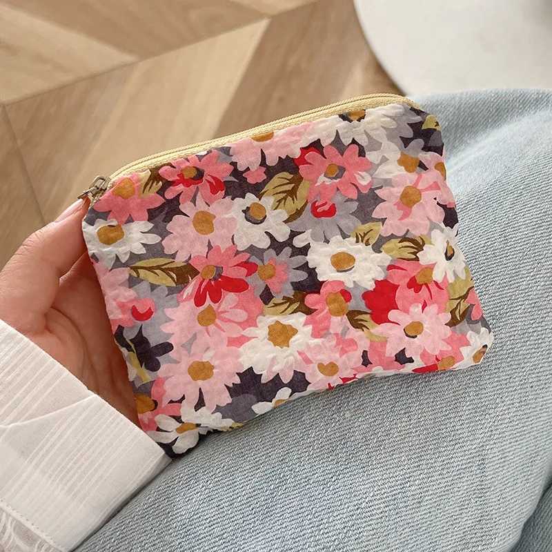 Ins Small Coin Purse Pouch Mini Wallet Printed Lipstick Key Women Sanitary Napkin Storage Bag Fabric Zipper Makeup OrganizerXJ241111