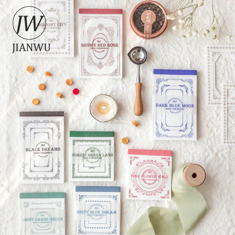 JIANWU 50 Sheets Border 2025 Poetry Series Hollow Material Paper Memo Pad Creative DIY Junk Journal new Collage Decor Base Stationery