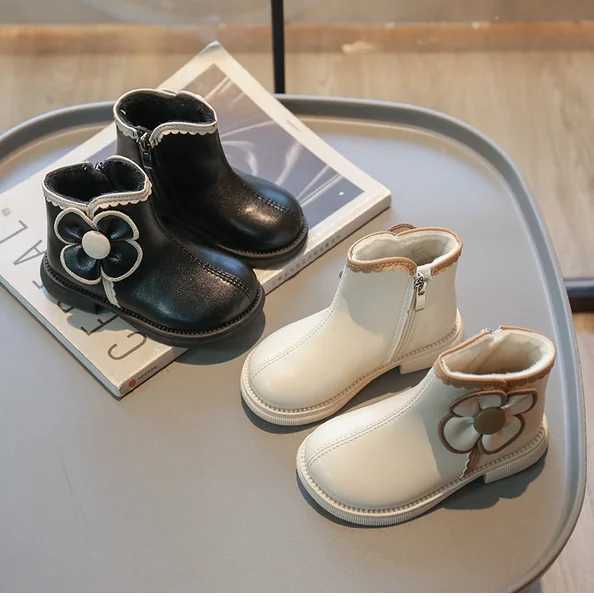 Girls boots winter new princess shoes sweet ankle boots comfortable childrens shoes plush leather boots winter boots M241102