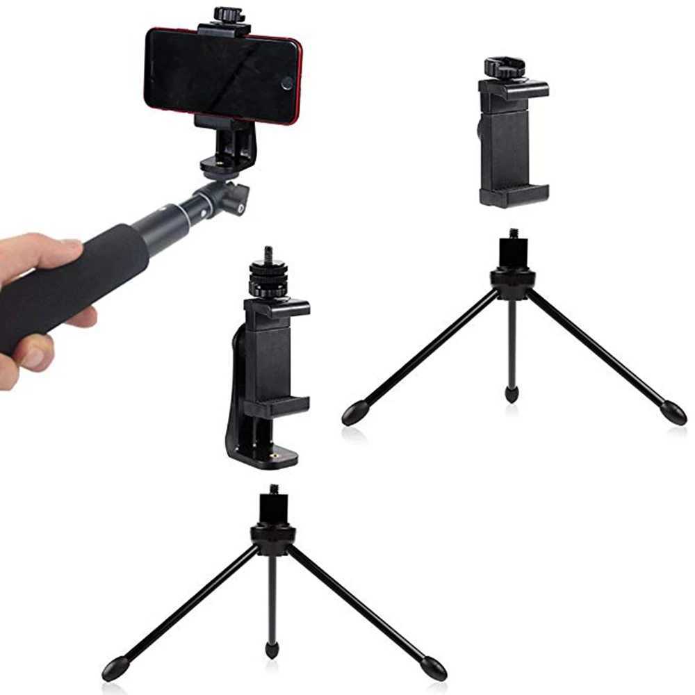 360 Degree Rotation Tripod Stand Black 1/4 threaded hole Mobile Universal Tripod Mount Cellphone Clip Holder for Cell SmartphoneLX241102