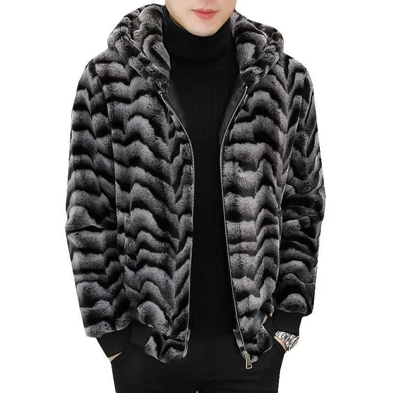 2022 Winter Faux Fur Mink Jackets Men Thicken Warm Imitation Fur Hooded Coat Slim Casual Business Social Jackets Men ClothingXJ241102