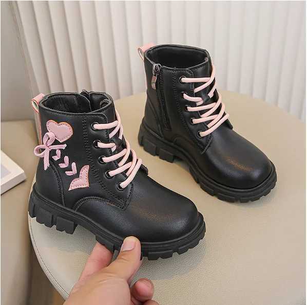 Girls ankle boots childrens fashion boots pink elegant zipper love pattern childrens princess leather boots anti slip size 26-37 M241102