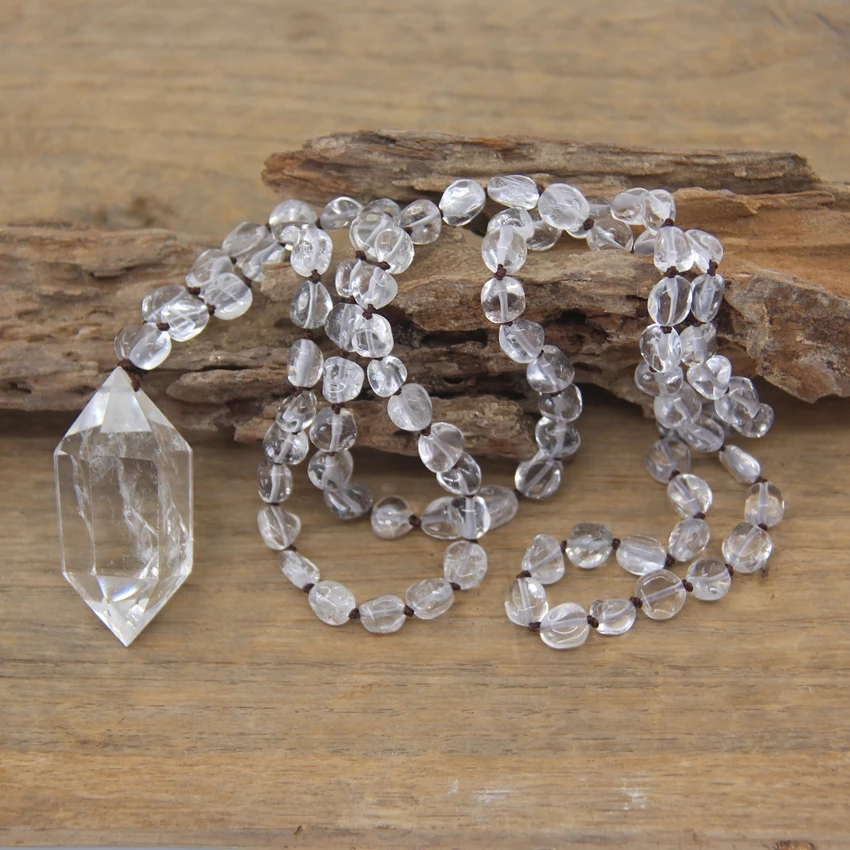 new Natural Quartzs Double Point 2025 Pendants Crystal Net Chip Beads Knotted Handmade Yoga Necklace Mala Jewelry Wholesales,QC0125