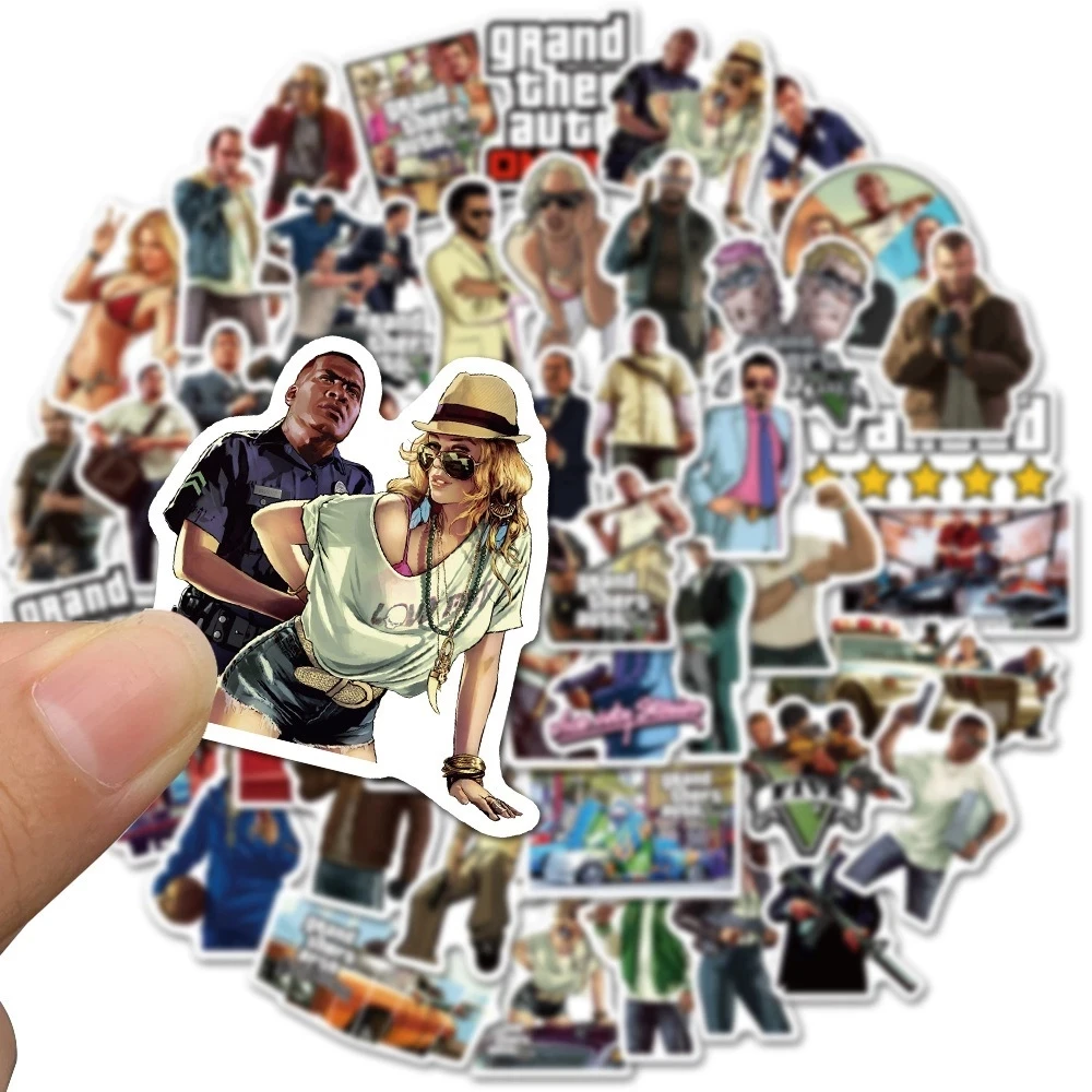 new 50Pcs Game GTA Stickers 2025 for Laptop Skateboard Guitar Phone Lage Car Vinyl DIY Decals Cool Waterproof Sticker Kids Toy