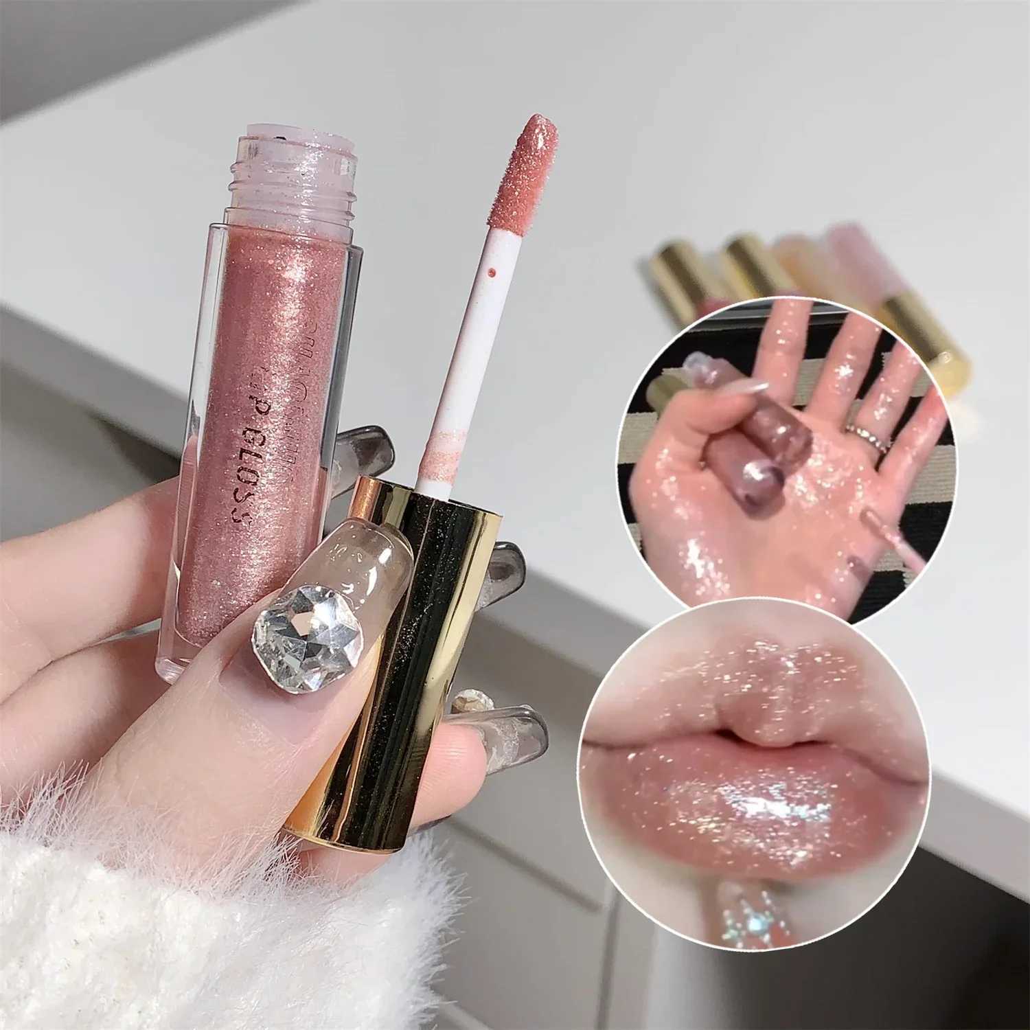 Pearl and diamond glitter lipstick lasting moisturizing gloss lipstick makeup mirror water gloss liquid lipstick W241101
