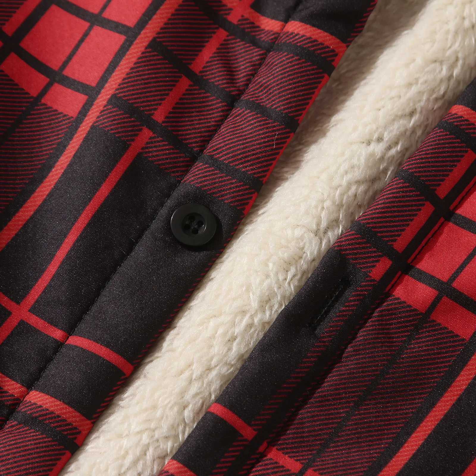 Plaid Plus Flce Jacket Mens Winter T-shirt Collar Button Thick Shirt Mens Casual High Quality Jacket W241102