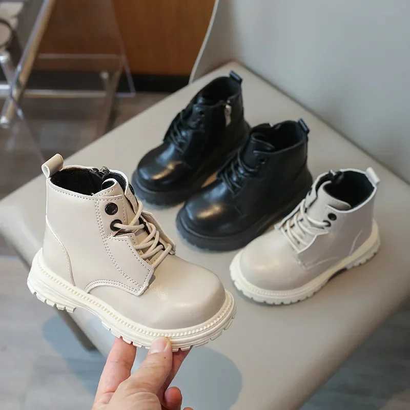 Childrens Short Boots Fashion Edition Boys and Girls Motorcycle Boots Solid Color New Childrens Ankle Boots Pu Leather Thick Bottom M241102