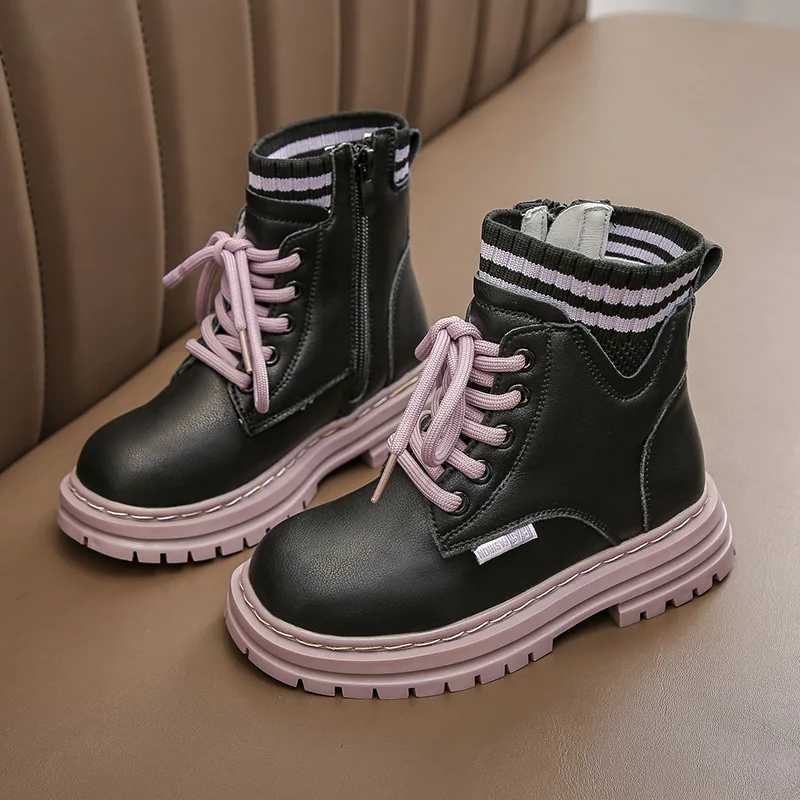 Fashion girls childrens boots autumn and winter casual shoes childrens soft leather ankle boots princess student high top sports shoes M241102