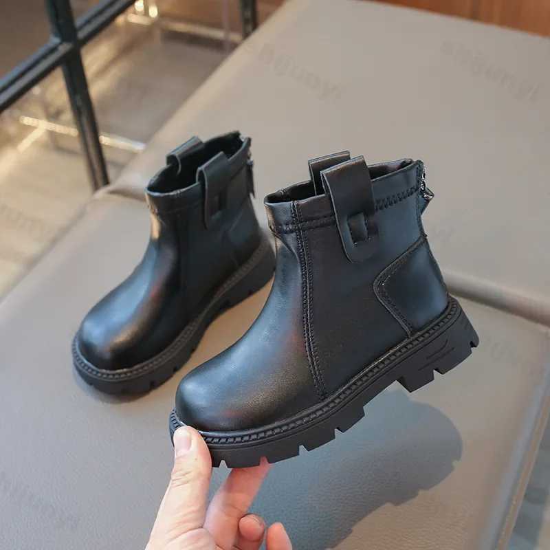 Leather childrens shoes for boys and girls solid color boots fashionable soft baby boots comfortable non slip childrens casual ankle boots M241102