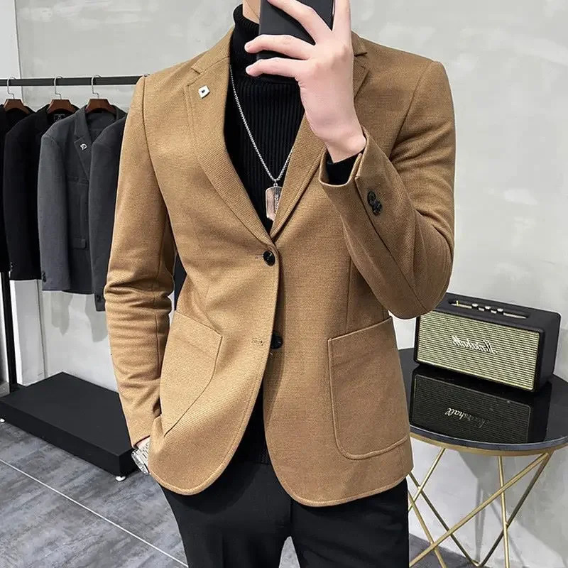 Jacket for Men Single Breasted Coats Business Slim Fit Man Suits and Blazers Thin Dress Jackets Elegant Korean Style Clothes 241024