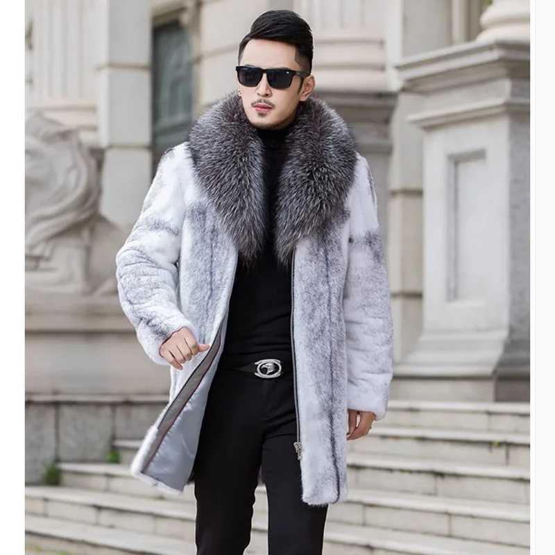 High Quality Winter Warm Faux Fur Coat Men Fur Collar Thick Fur Coat Jacket Plus Size Branded Zipper Designer Men Clothing SlimXJ241102