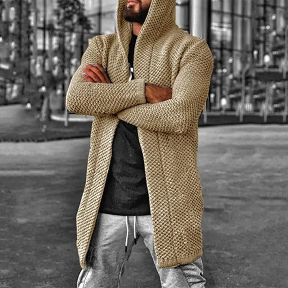 Men Knitted Cardigan Solid Color Long Sleeve Sweater Autumn Winter Thicken Warm Jacket Outerwear 241024