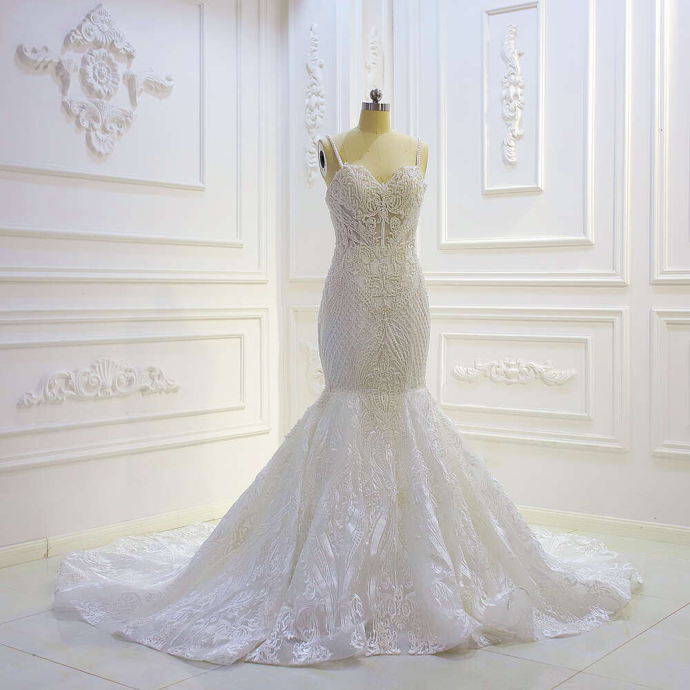 2024 New Design Full Pearls Spaghetti Straps Mermaid Wedding Dress