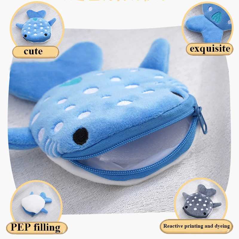 Cute Blue Small Whales Coin Purse Plush Zipper Coin Wallet Shark Shape Designer Womens Wallet Change Purse Key Earphe PouchXJ241111