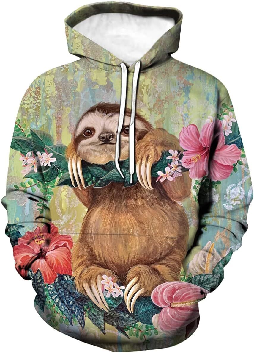 Hoodie for Mens Womens Mens Funny Hoodie Animal Sloth Graphic Casual The soulful look of a sloth Sweatshirt Hoodies Graphic Hoodies sweatshirt Pullove