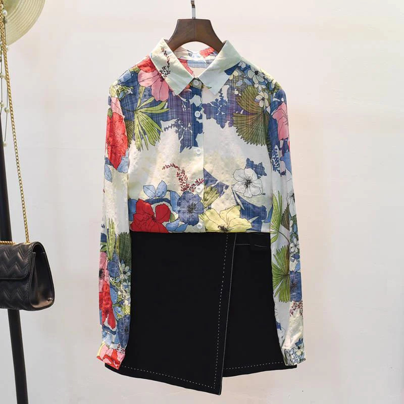Spring Autumn Cotton Linen Casual Fashion Floral Print Shirt Ladies Loose All-match Sweet Blouse Femme Comfortable Top Women 240329