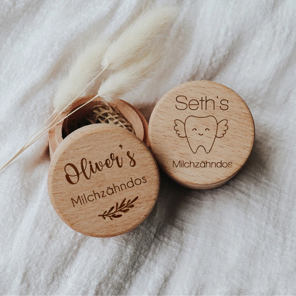 2025 Personalized Milk Tooth Fairy Box Round Wooden Tooth Fairy Holder Birthday Gift for new Girls & Boys Custom Name Tooth Box
