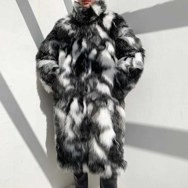 Winter Hip Hop Fur Coat Long Hooded Jacket Men Korean Fashion Warm Thicken Trench Coat Street Casual OvercoatXJ241102