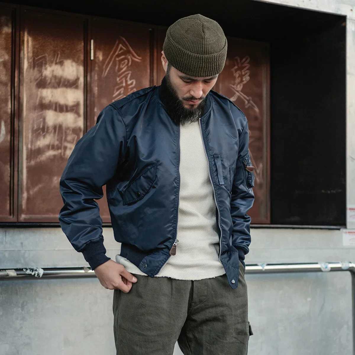 Red Bronson L-2A bomber jacket waterproof nylon military flight jacket blue W241102