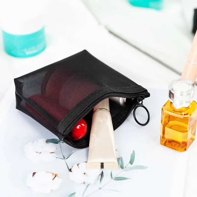 Women Black Small Coin Wallet Bags Mesh Transparent Earphe Mey Key Card Holder Girl Small Purse PouchXJ241111