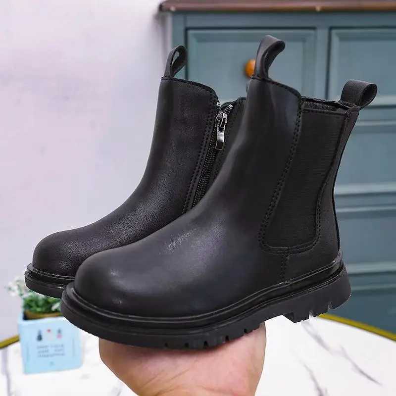Autumn Childrens Chelsea Boots Childrens Shoes Fashion Top Girls and Boys Waterproof Platform Childrens Leather Warm Winter Boots M241102