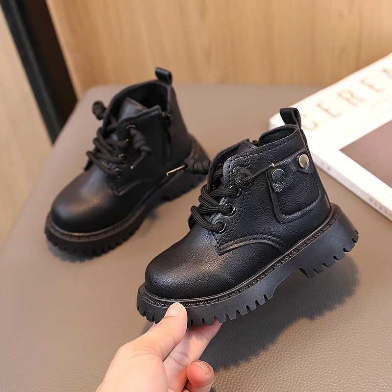 British sled childrens leather boots fashionable and breathable baby casual shoes boys and girls platform short boots anti slip childrens sports shoes