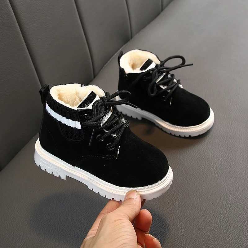 Winter Childrens Snow Boots Fashion Leather Girls Boots Warm Childrens Black Toddler Ankle Boots M241102