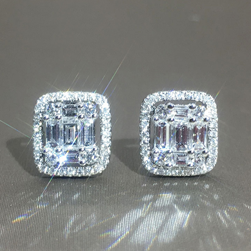 classic Square Zirconia Earrings Fashion Women's 925 Sterling Silver Crystal Earrings Platinum Diamond Princess Earrings Luxury Wedding Jewelry E