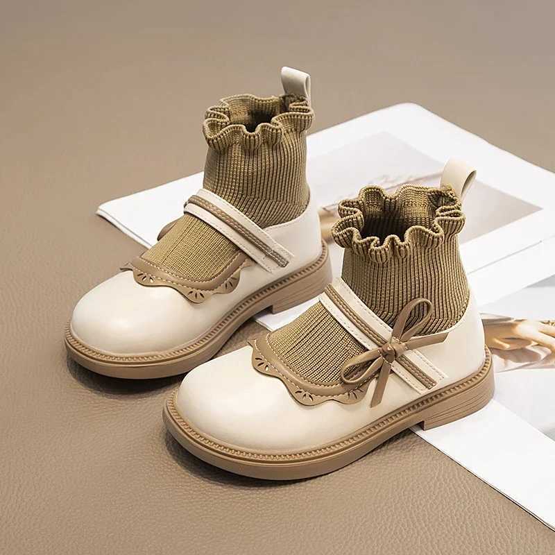 Autumn Childrens Shoes Sweet Chic Girls Leather Boots Side Bowknit Versatile Kids Fashion Princess Leather Boots Elegant M241102