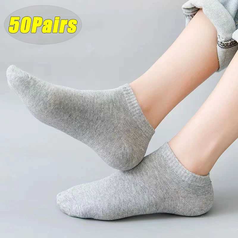 50Pairs Mens Short Sweat-absorbent Short Summer Thin Low-top Shallow Invisible with Black White and Grey Boat LX241102