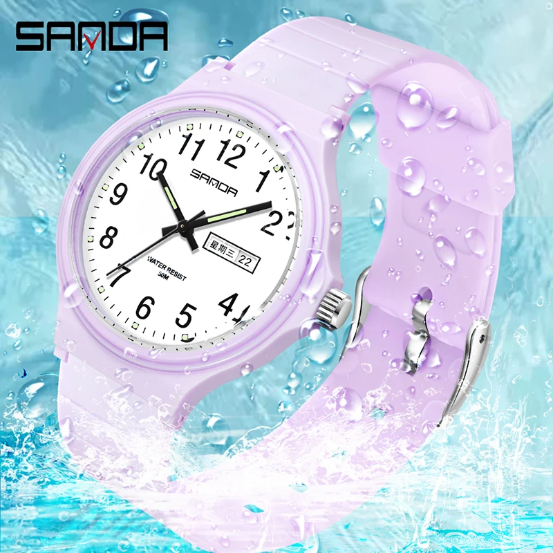 SANDA Trendy Womens Watches Brand Casual Women Quartz Watch Luminous Weekly Calendar new Display 30M 2025 Waterproof Reloj Mujer