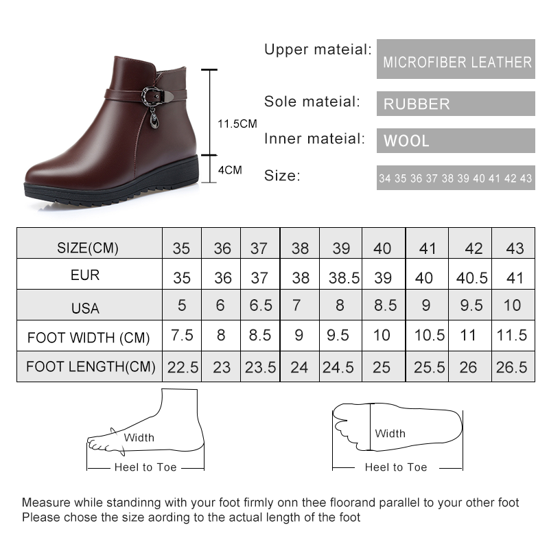 Snow Boots Women Winter New Mother Flat Women's Booties Warm Non-slip Wedges Thick Wool Large Size Mom Boots