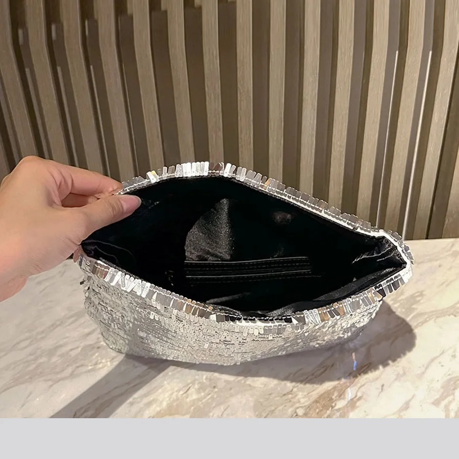 Fashion Shining Womens Club Silver Glitter Trend Party Womens Night Bag Mobile Handbag Wallet 241031