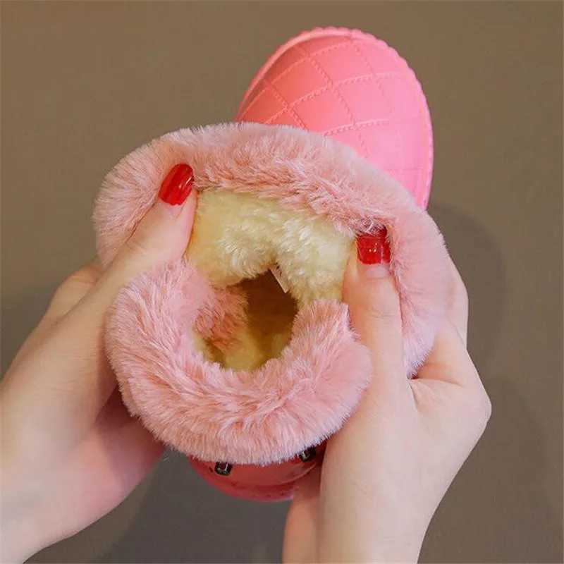 Winter childrens waterproof shoes plush girls snow boots warm shoes Pu leather flat strap childrens shoes outdoor snow boots M241102