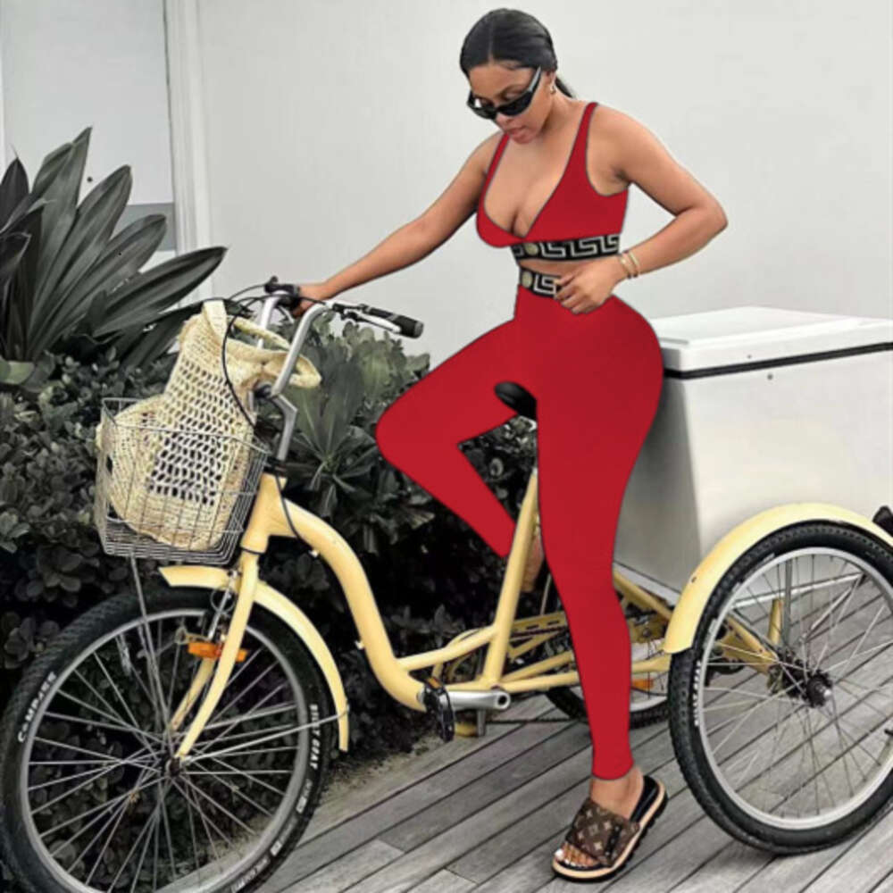 Women's Two Piece Pants Summer New Women Tracksuits Fashion Two Piece Set Sports Casual Letter Print Vest And Tights Leggings Pants 2PCS Sets For