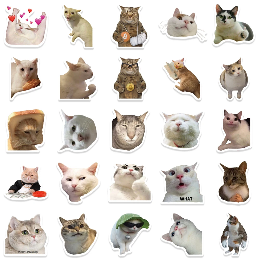 50PCS Cute Cat Stickers new Vinyl Waterproof Funny Cats Decals for 2025 Water Bottle Laptop Skateboard Scrapbook Lage Kids Toys