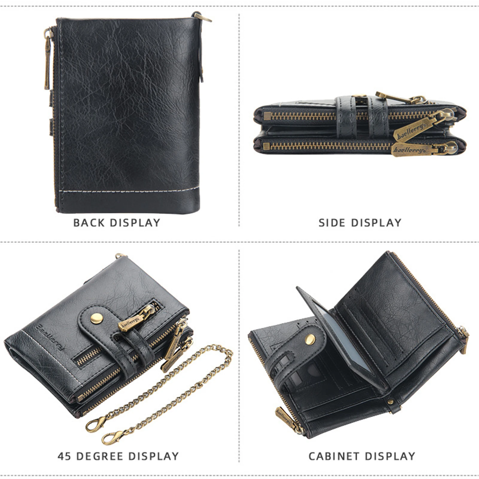 Portable Wallet Leather new Men 2025 Wallet Multi-card Holder Genuine Leather Wallet Large Capacity Vintage Purse Men with Chain